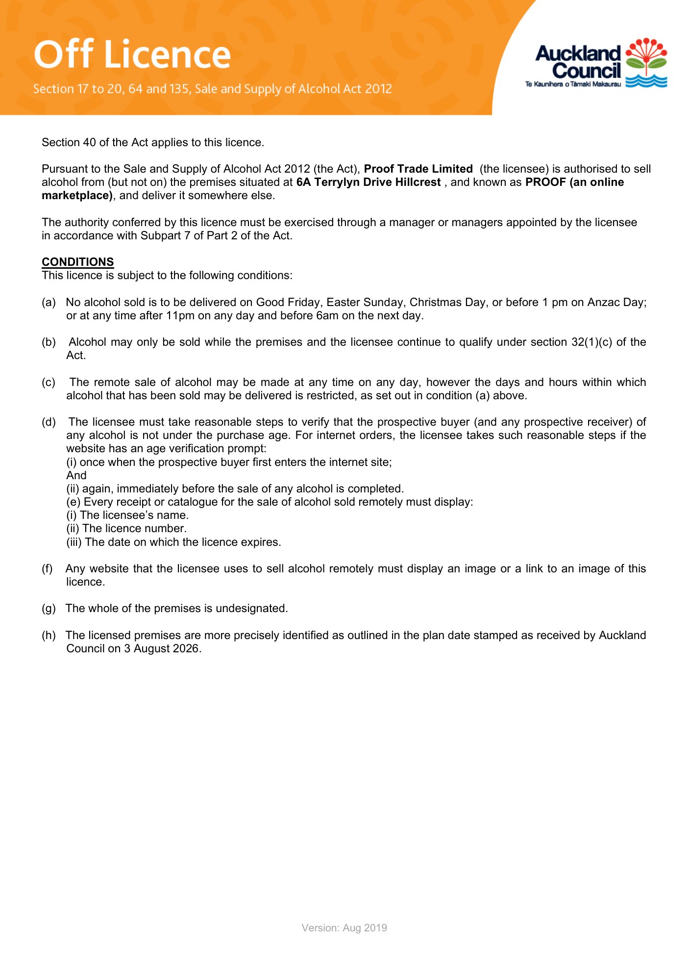 PROOF off-licence 007/OFF/289/2026, page 1 of 2
