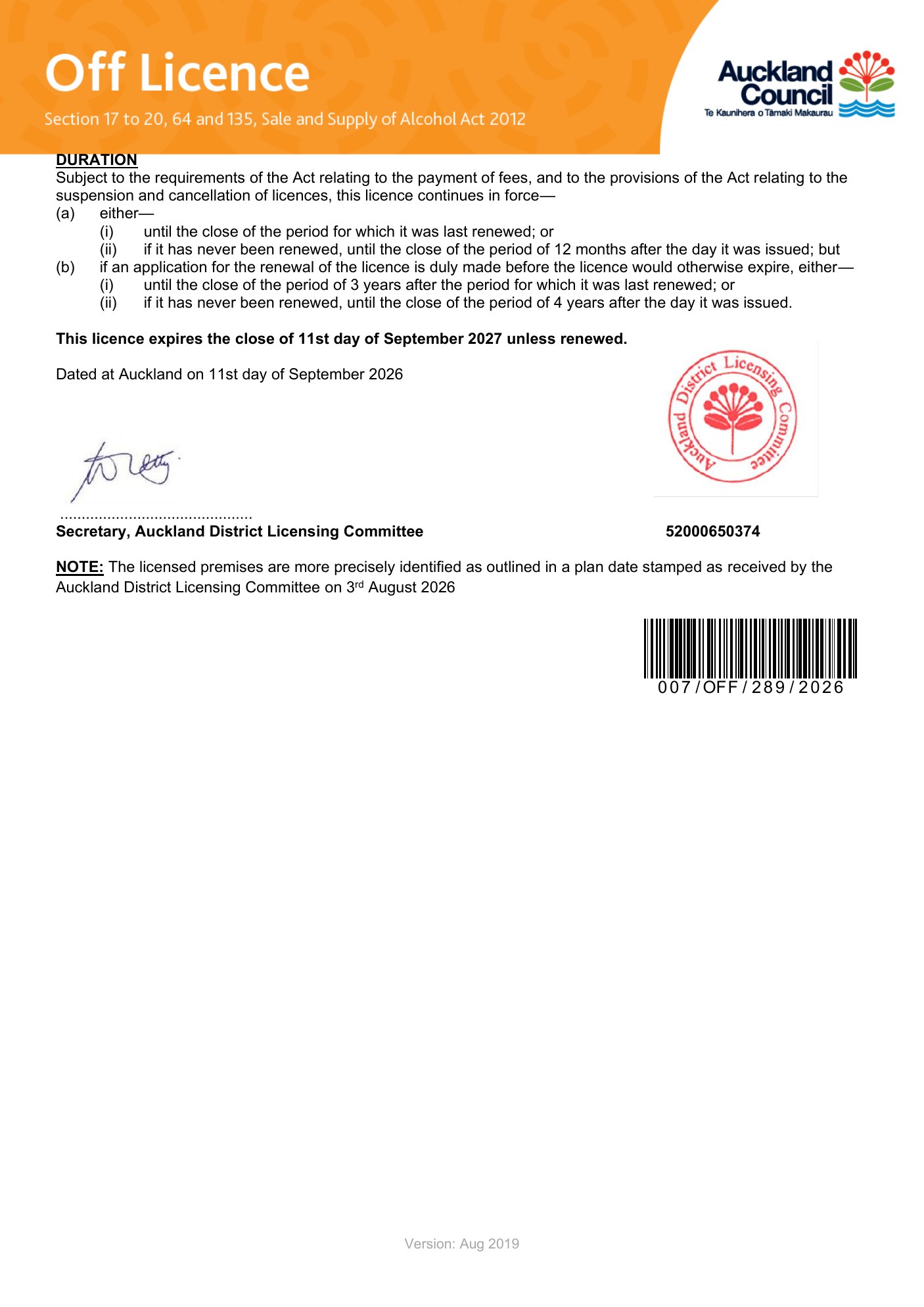 PROOF off-licence 007/OFF/289/2026, page 2 of 2